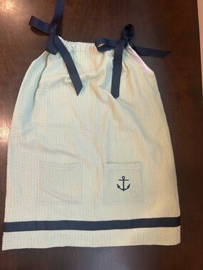Navy Ribbon Seersucker Sundress with Anchor Detail